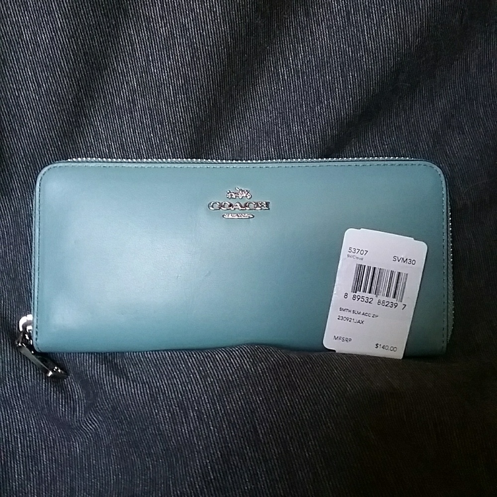 Coach slim zip wallet NWT blue
